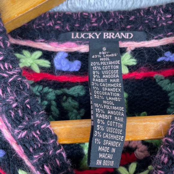 Lucky Brand Floral Sweater Womens Small Embroidered Knit Wool Blend Arsty Boho - Picture 3 of 11
